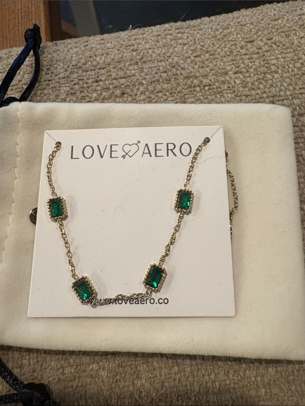Love Aeropostale Gold Necklace with Emerald Green Stones